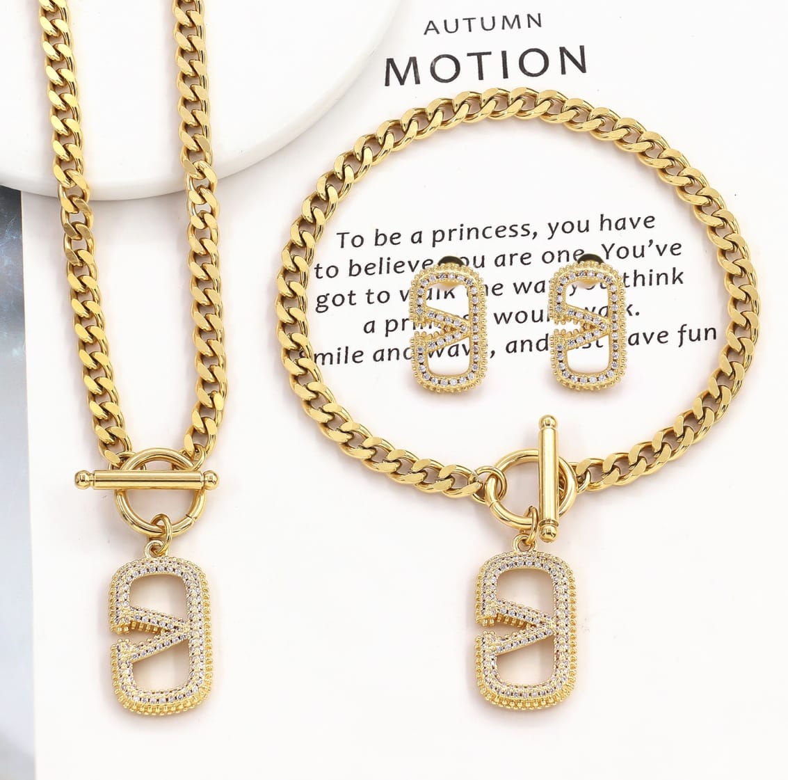 Luxury 18k Stainless Steel Gold Plated V 3Piece Set Gold