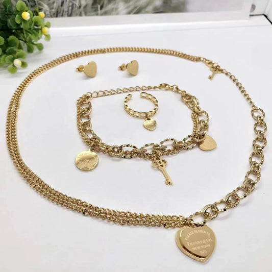 Luxury 18k Gold Plated Stainless Steel T&Co 4piece Gold Set